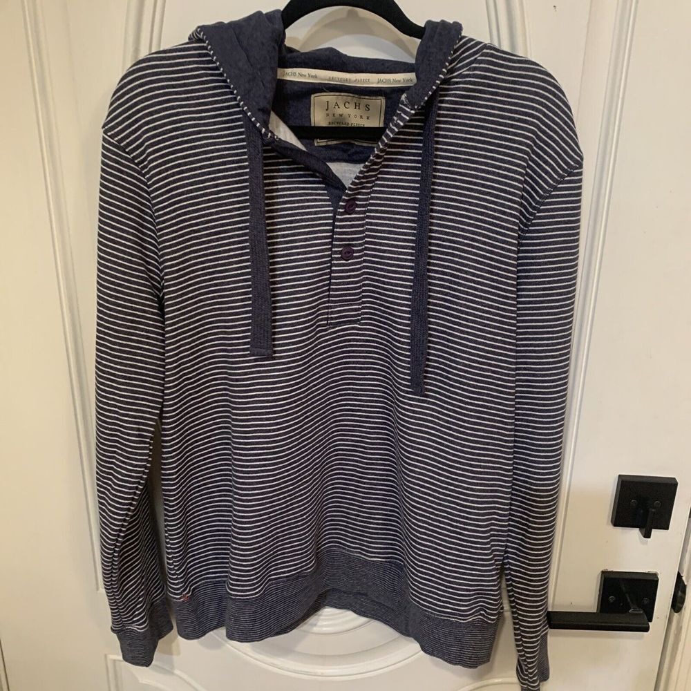 Jachs New York Recycled Fleece Sweater Men's Size‎ M Blue & White Stripped